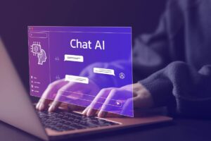 Person using laptop with Chat AI interface, representing how AI tools like ChatGPT are transforming mathematics learning for students.